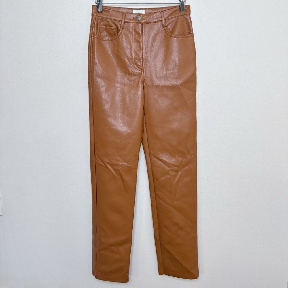 ARITZIA WILFRED Womens 2 The Melina Pant High Waisted Vegan Leather Cognac - Picture 2 of 15